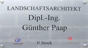 Firmenschild Landschaftsarchitekt Dipl.-Ing. Günther Paap